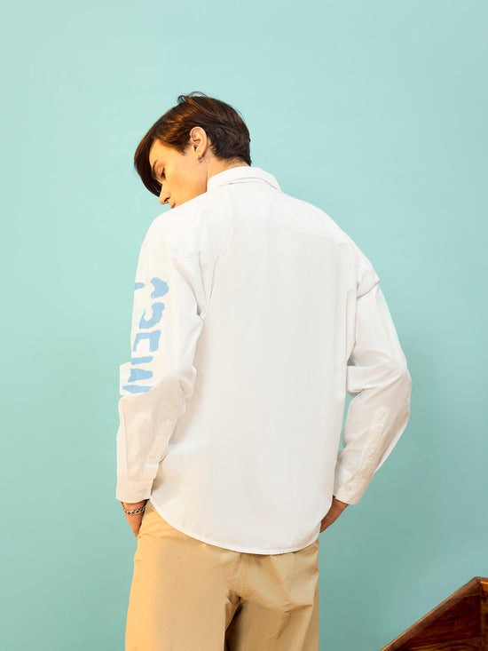 Men White Poplin LAZY SUMMER Oversize Shirt