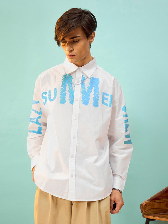 Men White Poplin LAZY SUMMER Oversize Shirt