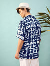 Unisex Navy & White Abstract Print Relax Fit Shirt