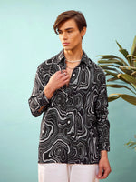 Men Black & White Marble Print Relax Fit Shirt