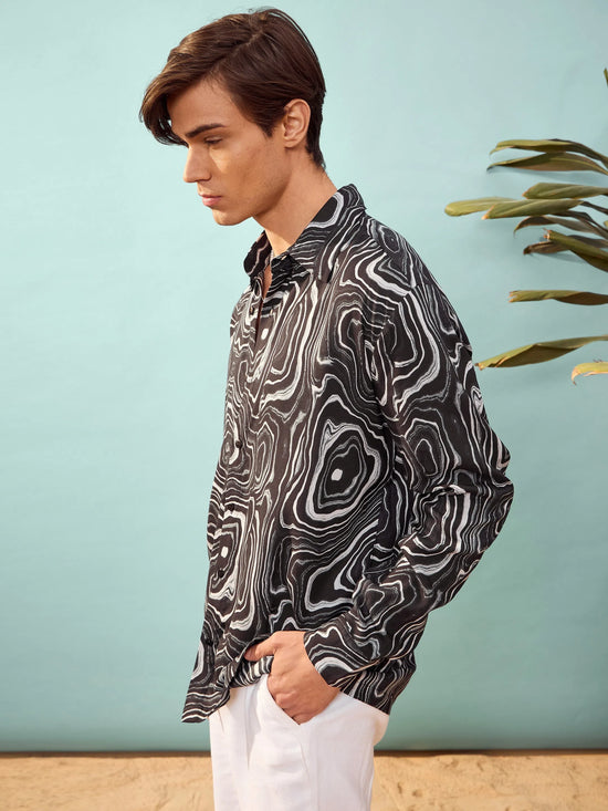 Men Black & White Marble Print Relax Fit Shirt