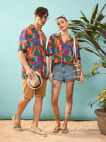 Unisex Blue Multi Tropical Print Relax Fit Shirt