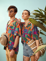 Unisex Blue Multi Tropical Print Relax Fit Shirt