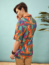 Unisex Blue Multi Tropical Print Relax Fit Shirt