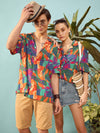 Unisex Blue Multi Tropical Print Relax Fit Shirt