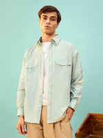 Men Green & White Stripe Oversize Shirt