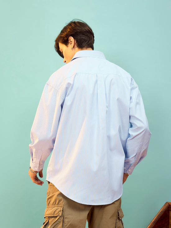 Men Blue & White Stripe Oversize Shirt