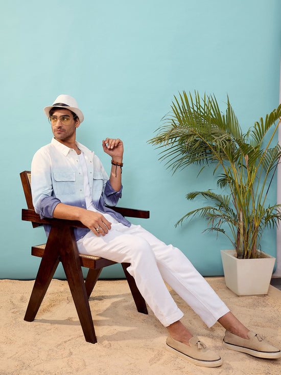 Men Blue & White Ombre Shirt