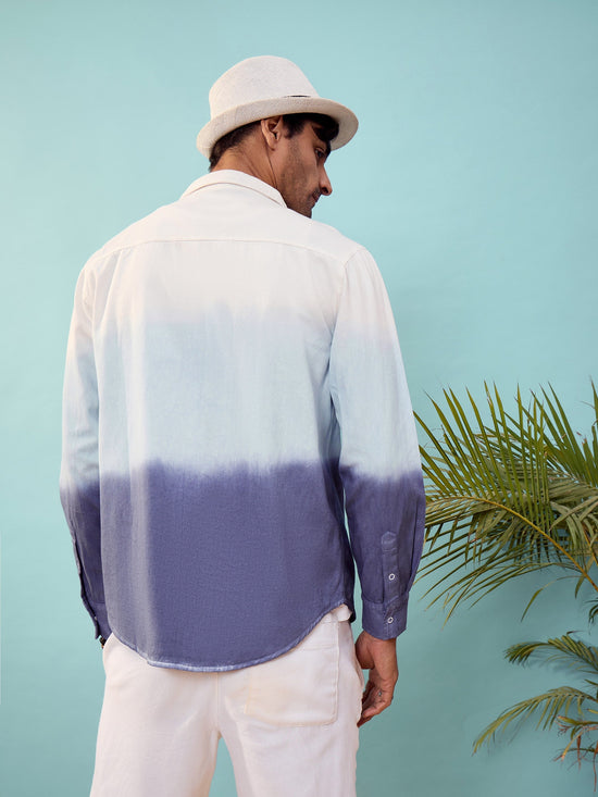 Men Blue & White Ombre Shirt