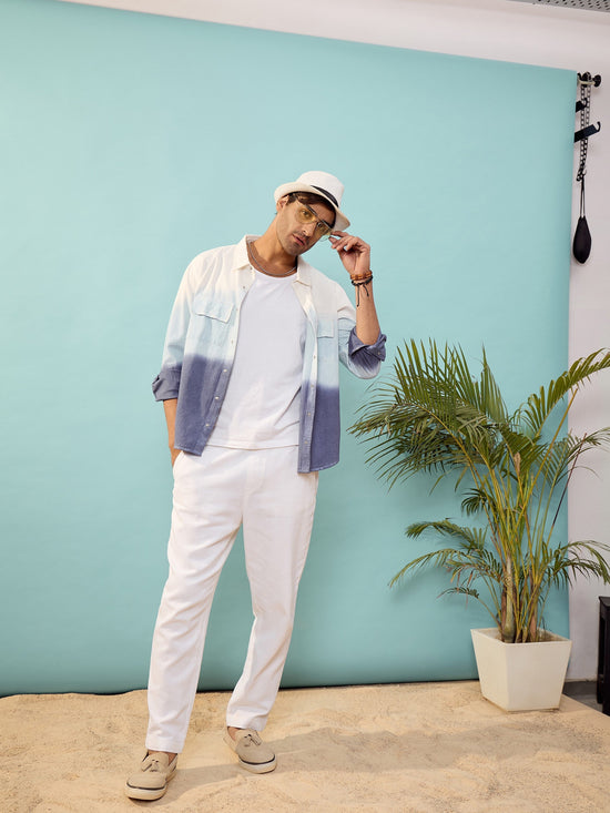 Men Blue & White Ombre Shirt