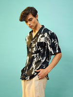 Men Black Satin Print Relax Fit Shirt