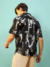 Men Black Satin Print Relax Fit Shirt