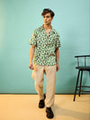 Men Green Satin Printed Relax Fit Shirt