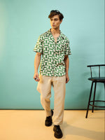 Men Green Satin Printed Relax Fit Shirt