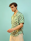 Men Green Satin Printed Relax Fit Shirt