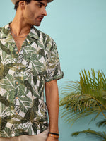 Unisex Olive Tropical Print Relax Fit Shirt