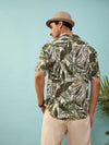 Unisex Olive Tropical Print Relax Fit Shirt