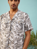 Unisex Grey Tropical Print Relax Fit Shirt