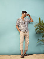 Unisex Grey Tropical Print Relax Fit Shirt