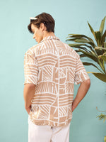 Unisex Taupe Geomatric Print Relax Fit Shirt