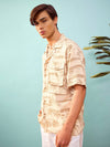 Unisex Beige Tropical Print Relax Fit Shirt