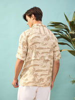 Unisex Beige Tropical Print Relax Fit Shirt