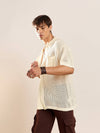 Men White Crochet Knit Oversize Shirt