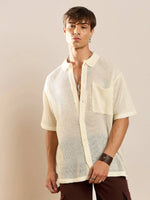 Men White Crochet Knit Oversize Shirt