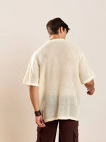 Men White Crochet Knit Oversize Shirt