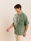 Men Green Crochet Knit Oversize Shirt