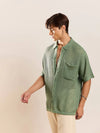 Men Green Crochet Knit Oversize Shirt