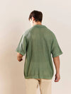 Men Green Crochet Knit Oversize Shirt