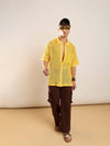 Men Yellow Crochet Knit Oversize Shirt