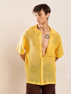 Men Yellow Crochet Knit Oversize Shirt
