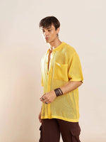 Men Yellow Crochet Knit Oversize Shirt