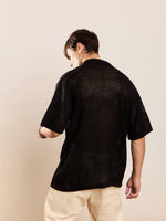 Men Black Crochet Knit Oversize Shirt