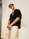 Men Black Crochet Knit Oversize Shirt