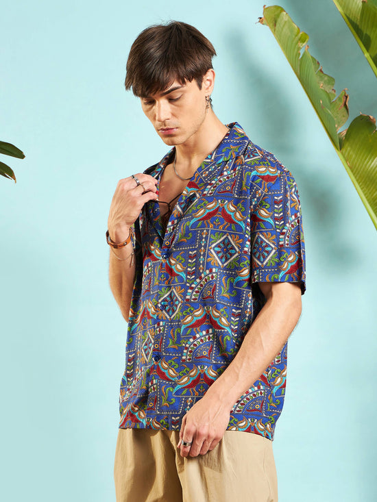 Men Blue Ethnic Print Relax Fit Shirt