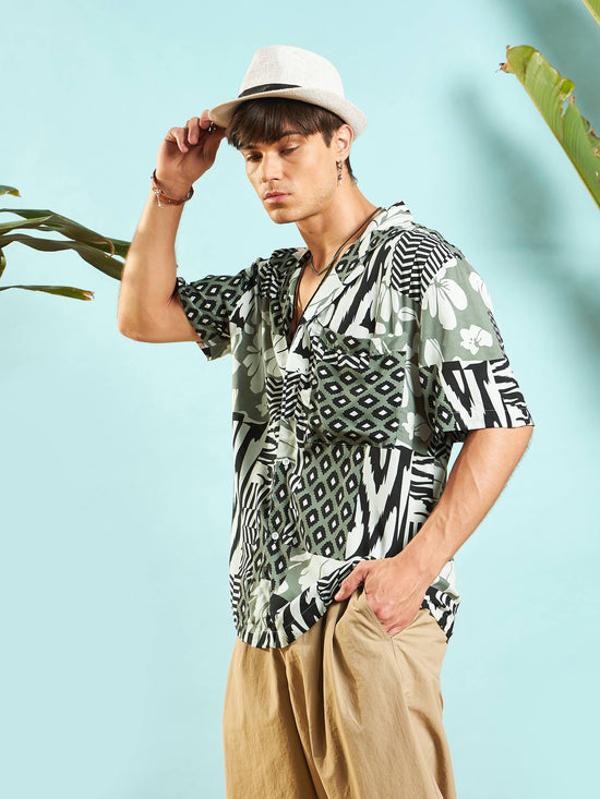 Men White & Black Leopard Relax Fit Shirt