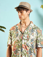 Men Beige Tropical Print Relax Fit Shirt