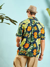 Men Navy Blue Tropical Print Relax Fit Shirt