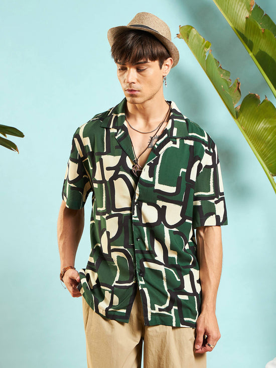 Men Green Abstract Print Relax Fit Shirt