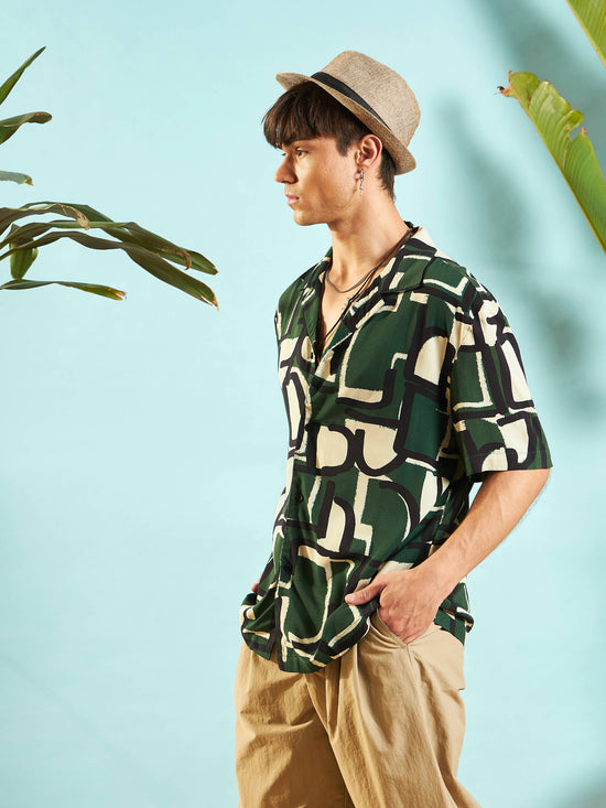 Men Green Abstract Print Relax Fit Shirt