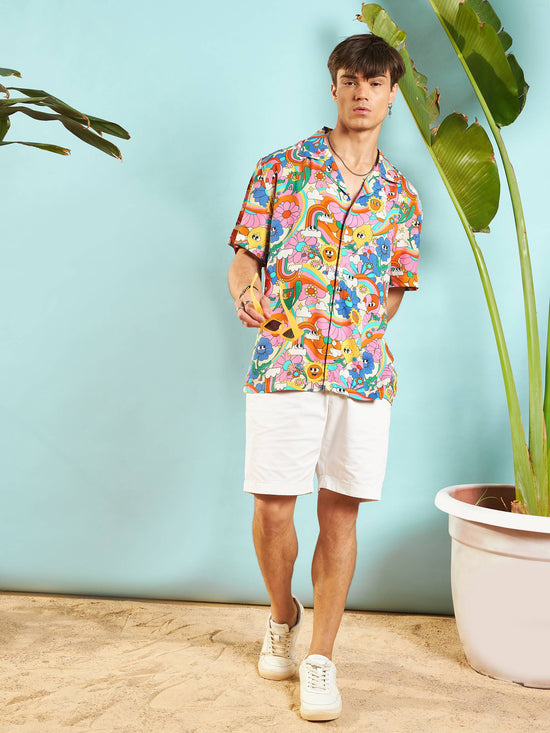 Men Pink Multi Colour Floral Relax Fit Shirt