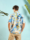 Men Blue Tropical Print Box Pleat Relax Fit Shirt