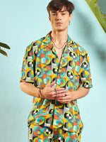 Men Green Multi Colour Geometric Relax Fit Shirt