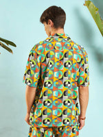 Men Green Multi Colour Geometric Relax Fit Shirt