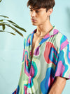 Men Grey & Blue Abstract Print Relax Fit Shirt