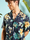 Men Navy Blue Tropical Relax Shirt