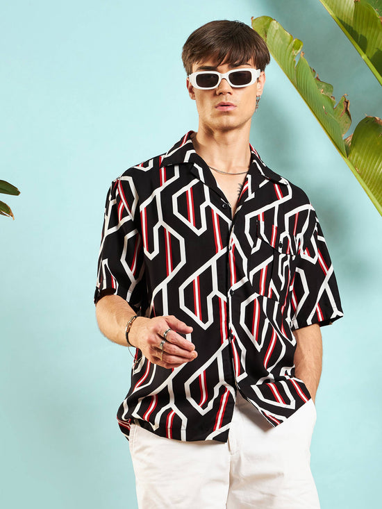 Men Black Geometric Print Relax Fit Shirt